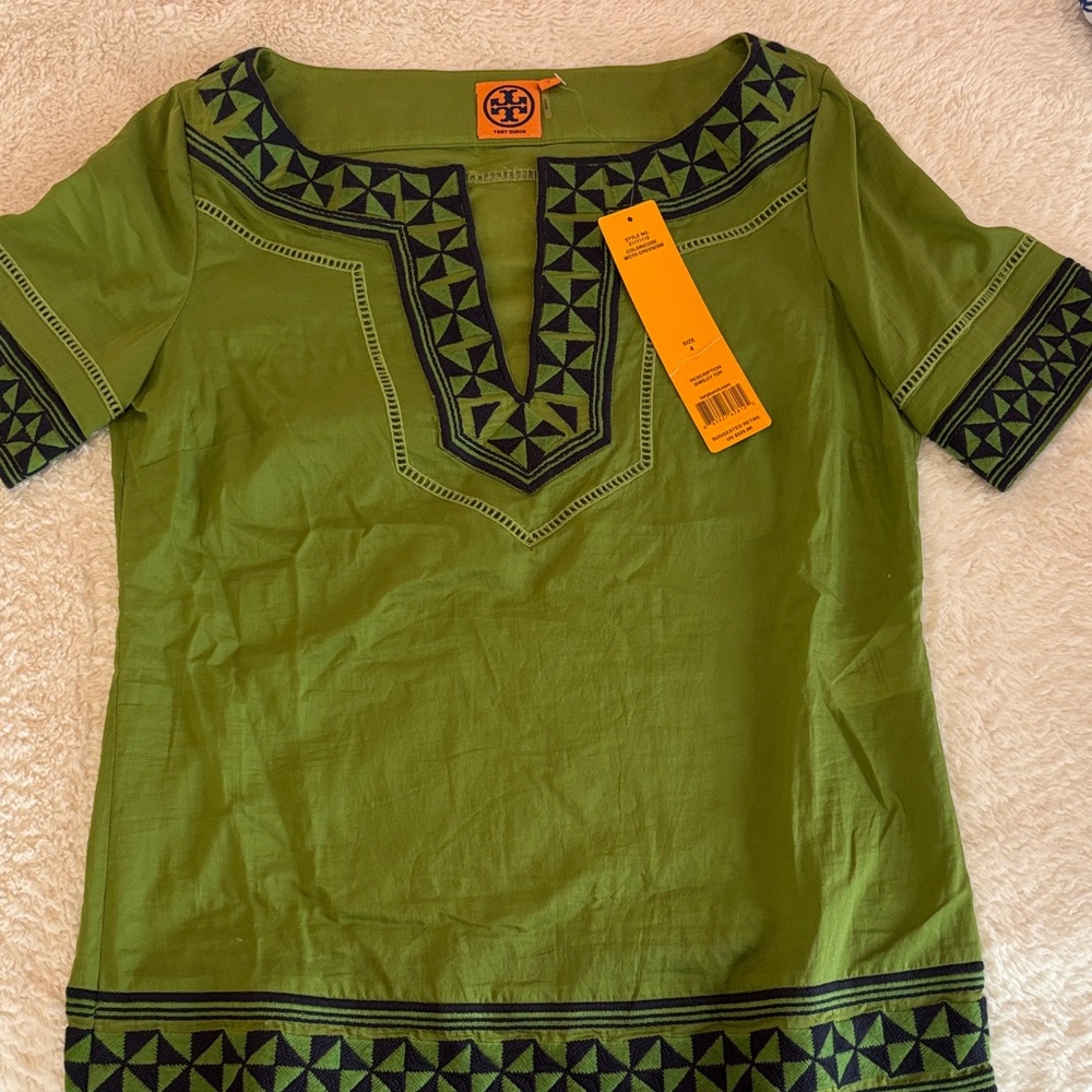 Tory Burch Olive Geometric Blouse